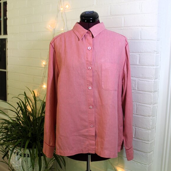 Units Pink Linen Button Down Shirt Size Extra Large Petites - Picture 1 of 5